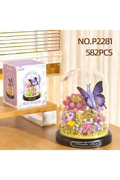 AMAZINGBLOKS With Box Butterfly Insect Plant Potted Model Building Blocks Set Bee Butterfly Flower Bonsai Bricks