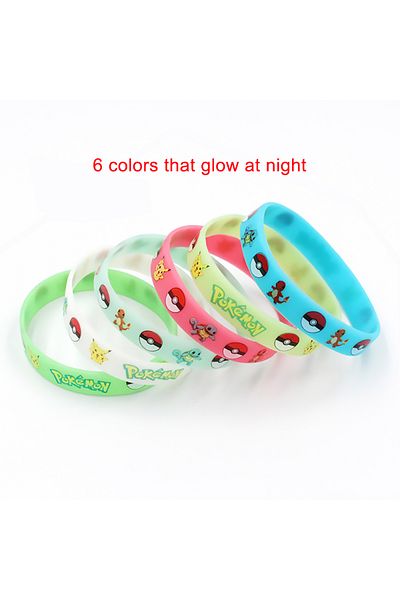 Choice Luminous 6pcs Pokemon Bracelet Anime Pocket Elf Pikachu Noctilucent Cartoon Silicone Wristband Brace