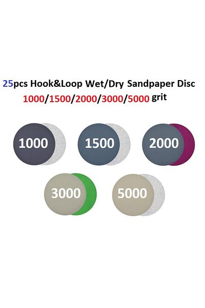 DAZZLEEX 25pcs 3inch Sandpaper Hook & Loop Sanding Disc Water/Dry Sand Paper Abrasive Tools 1000 1500  200...