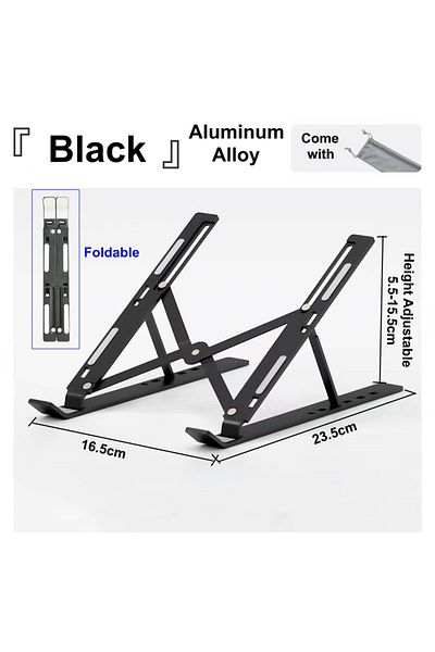 ERIKOLE Black Adjustable Laptop Stand Aluminum Alloy Desktop Holder Foldable Portable Bracket For Macbook Ai