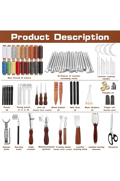 Choice Leather Working Kit Leather Craft Tools with Custom Storage Bag Leather Craft Making Leather Tool...