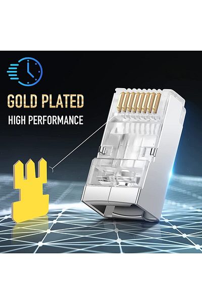 Ninth World لا شيء 100 قطعة Cat6 100 قطعة/الوحدة درع معدني Rj45 Rj45 8p8c شبكة Cat5 Cat5e Cat6 Cat6a قابس معياري C