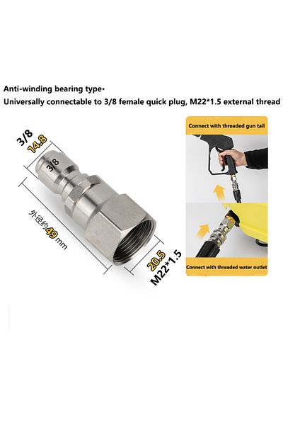 Choice Multi Tool Pressure Washer Swivel Adapter Stainless Steel M22 14mm Or 15mm To 3/8 Quick Connect For