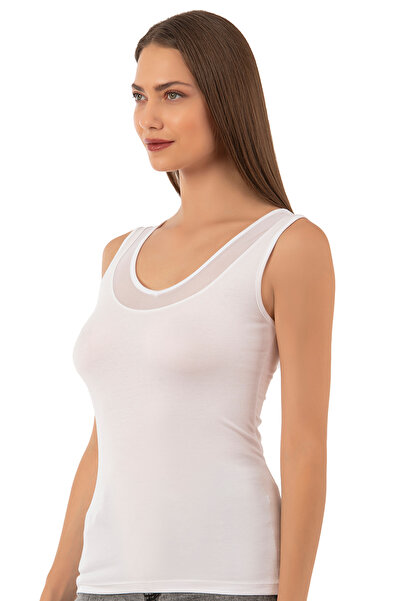 ÖZKAN underwear Özkan 22848 3 Pack Women's Modal Cotton Thick Strap V-Neck Tulle Detailed Athlete