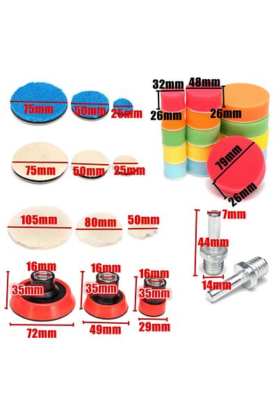 Choice 1 2 3 Inch 29pcs Drill Buffing Pad Detail Polishing Pad Mix Size Kit With M14 Thread Backing Pad For