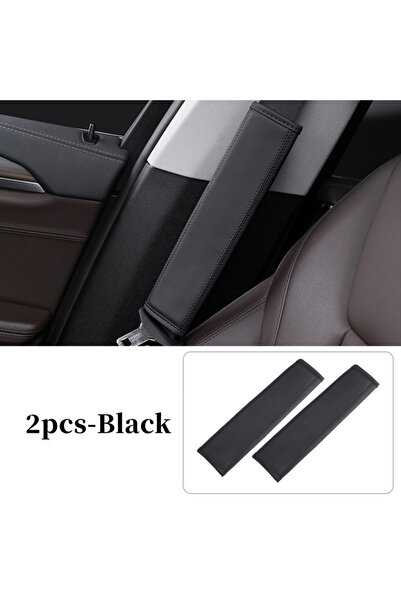 ZUIMI 2 قطعة غطاء حزام أمان السيارة باللون الأسود من الجلد الصناعي خياطة حزام...