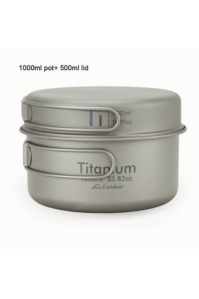 APG 1000ml Ultralight Titanium Pan Outdoor Camping Titanium Bowl Set Folding Handle Cookware