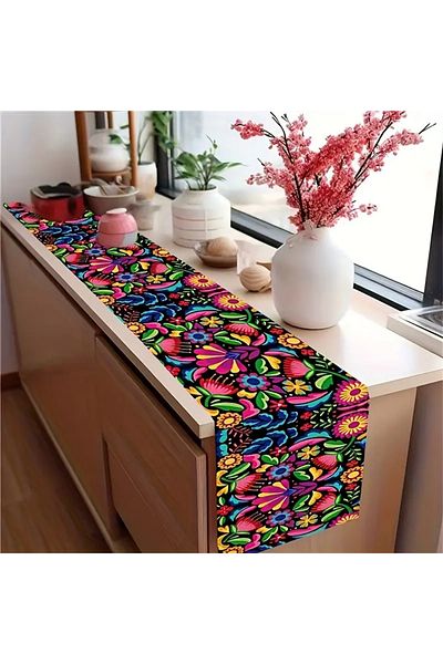 Choice 33x183cm 1 1pc, Table Runner, Festive Mexican Style Table Runner, Polyester Vibrant Day Of The Dead