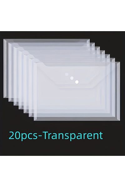 Choice 20 packs, plastic envelope, transparent reusable poly envelope waterproof folder with buttons, A4...
