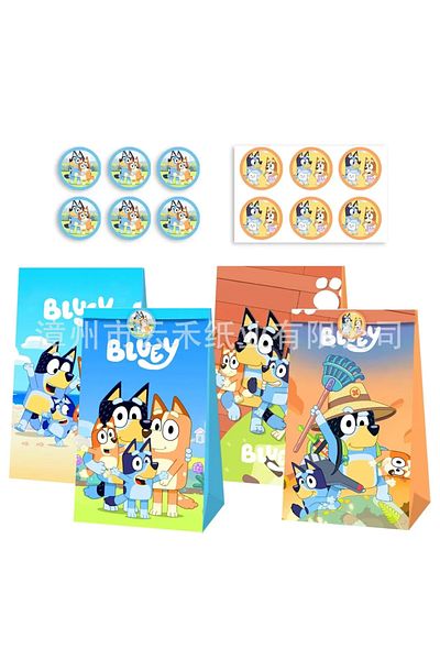 Choice 12pcs Bags And Labels 2024 New Anime Surrounding Bluey Creative Cute Candy Gift Bag Birthday Party C