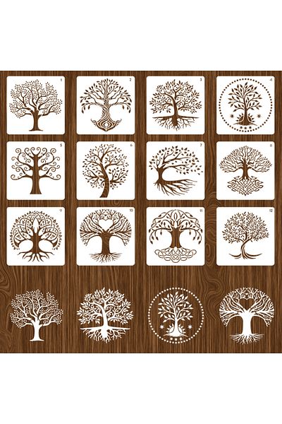 Choice 12pcs Tree Stencils 12pcs Tree Stencils Set Tree Of Life Stencil For Painting On Wood Airbrush Natur