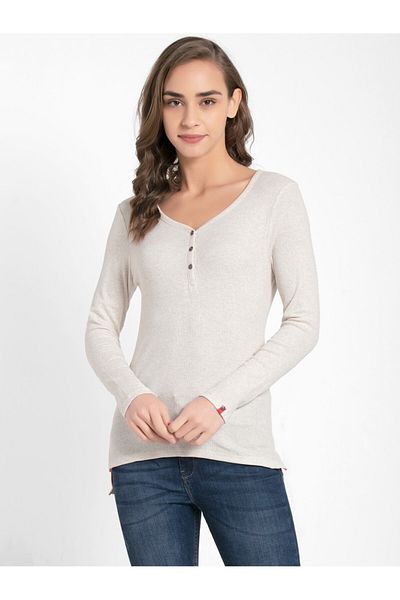 JOCKEY USA Original Womens Loung Wr Full Slv Henley UL15-01 Cream