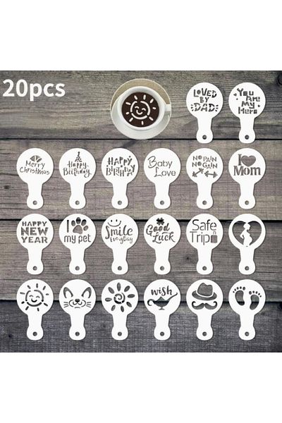 Choice 20pcs 20pcs Coffee Stencils Diy Fancy Coffee Printing Model Foam Spray Cake Stencil Coffee Drawing C