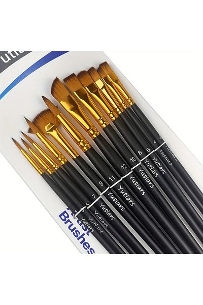 Choice 12pcs Black 12/24pcs Professional Artist Painting Brush Oil Painting Watercolor Set For Oil, Acrylic