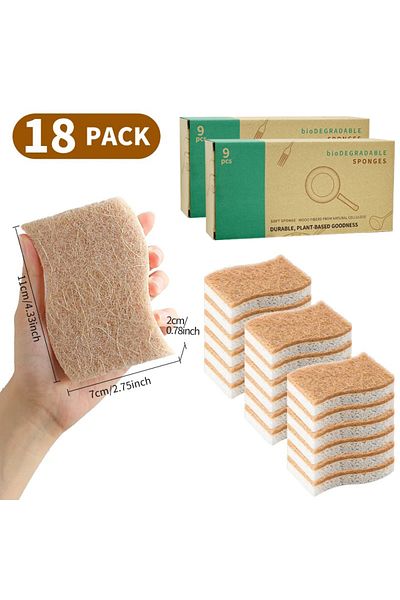Choice Set1-18pack S Style Dish Washing Sponge Natural Sisal Wood Pulp Cotton Natural Microfiber Sponge Kit
