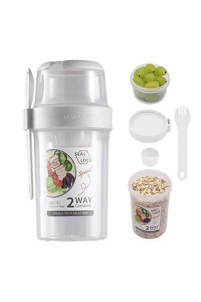 Choice 800ml White Breakfast On The Go Cups, Salad Cup To Go, Take And Go Yogurt Cereal Overnight Oats Snac
