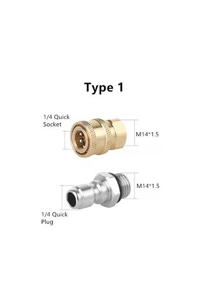 Choice Type 1 1/4 Quick Connector High Pressure Washer Adapter Set M14*1.5 Female 4000psi Brass Foam Lance