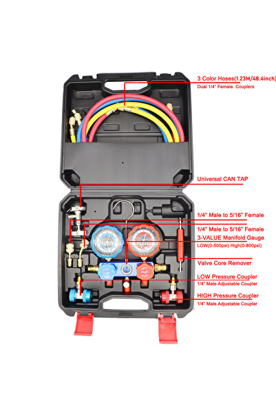 Choice NEW Car Air Conditioning Pressure Manifold Gauge Hose Kit R22 R-410A R-134a R-404A Refrigerant Pr...