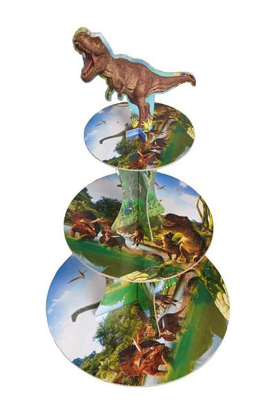 Choice 1pcs Jurassic Period Dinosaur Cake Stand Display 3 Layer Baby Shower Party Cupcake Rack Holder Kid B