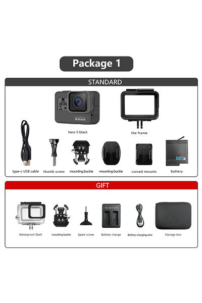 GoPro كاميرا رياضية Hero5 Black بدون بطاقة، فيديو فائق الدقة 4K 1080 بكسل، خوذة ركوب الدراجات مضادة للاهتزاز