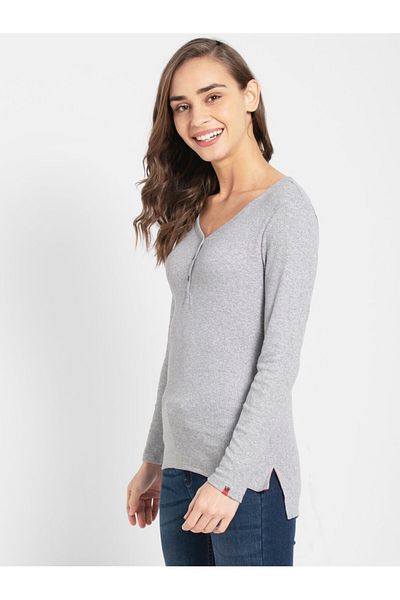 JOCKEY USA Original Womens Loung Wr Full Slv Henley UL15-01 Gray