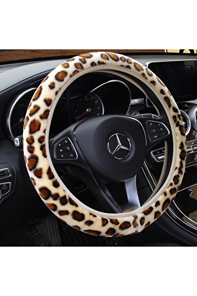 Choice أغطية عجلة القيادة العالمية باللون البيج من القطيفة بنقشة جلد النمر لع...