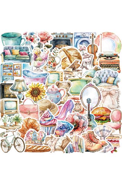 Choice 50pcs All 50pcs Watercolor Clip Art Stickers Pvc Sticker Aesthetic Colorful Decoration Scrapbooking