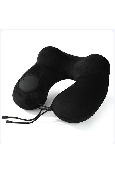 Choice Black 1pc Press And Inflate Portable Neck Pillow, Detachable For Cleaning, Suitable For Outdoor Trav