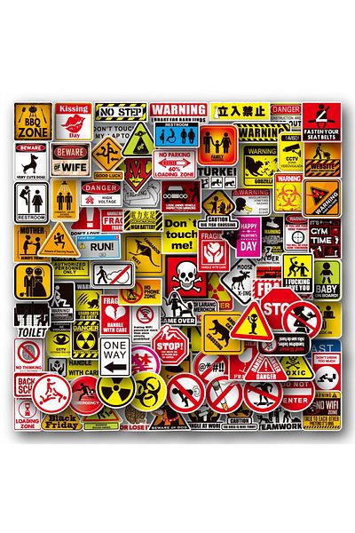 Choice 100PCS Warning Slogan Series Collection Graffiti Waterproof Stickers Creative Trendy Fridge Mug H...