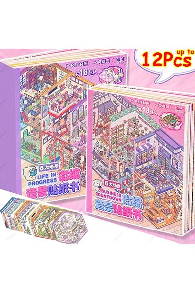 Choice NEW 6/12Pcs Scenes DIY Cartoon 3D Landscape Sticker Book Sticker Cabin Scene Pocket Birthday Fest...
