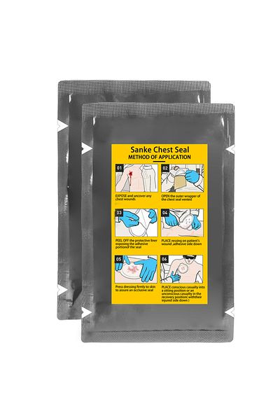 Choice قطعتان من Sanke Rescue Vent Chest Seal ضمادة الصدمات العسكرية طقم الإسعافات الأولية للعناية بالجروح المعقمة Ifak Re