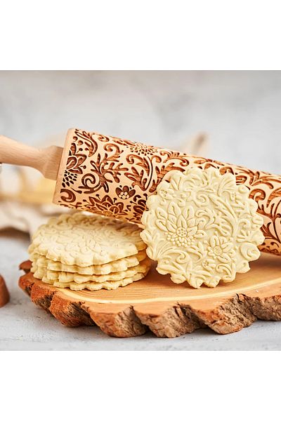 Arjmide 1pc 13.7in Wooden Sunflower Embossed Rolling Pin With Pattern For Kitchen Pastry Baking Tools Dee...