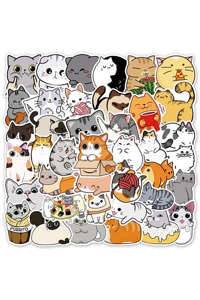 Choice 50PCS Cartoon Cute Cat Animal Personality Graffiti Creative Sticker Toy Skateboard Guitar  Comput...