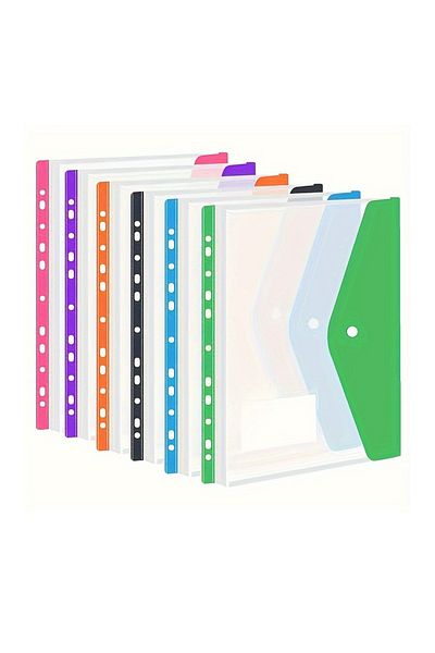Choice Other 6 Pcs Plastic Envelope With Adhesive Snaps & 11 Holes File Folder Expansion Bag For 2/3/4 Ring