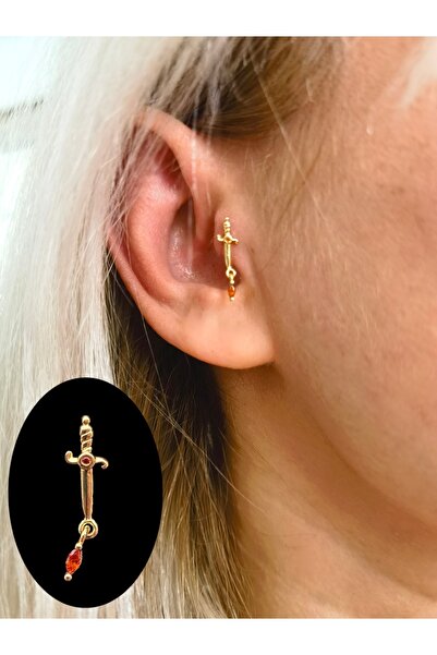Bylin Cerrahi Çelik Sallantılı Taşlı Kılıç Piercing Küpesi- Bar Uzunluğu 6 Mm...
