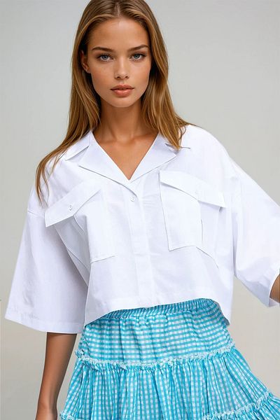 VAGGON Γυναικείο πουκάμισο Crop Poplin με Λευκό Φάκελο