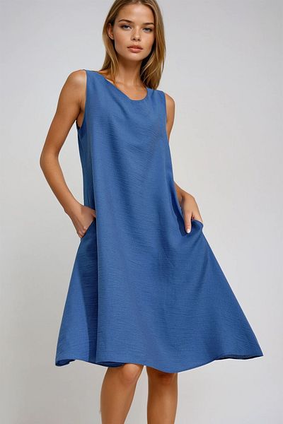 VAGGON Γυναικείο φόρεμα Saks με λαιμόκοψη V με διπλή τσέπη Aerobin