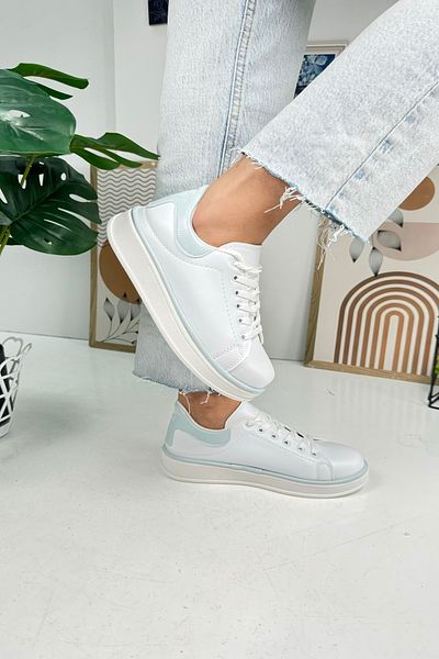 Allyup Pantofi de sport alb albastru pentru femei de zi cu zi, cu șireturi, confortabile, cu talpă groasă, 525 g