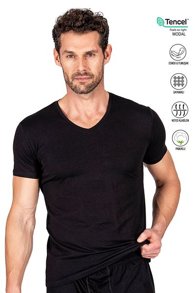 ÖZKAN underwear Özkan 11143 - Men's V-Neck Cotton Modal Flexible Undershirt T-Shirt