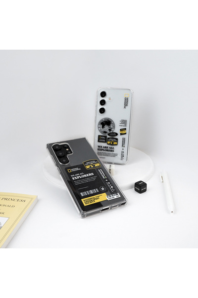 NATIONAL GEOGRAPHIC Crystal Clear Wappen Case V2 Galaxy S25 Ultra - Black Topo Logo