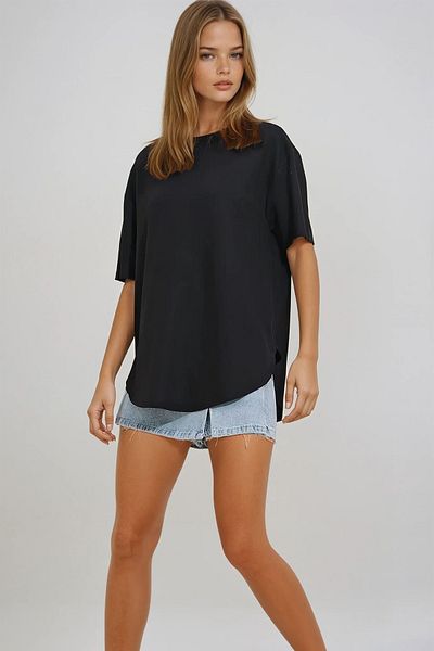 VAGGON Tricou modal negru cu decolteu oval pentru femei Prmx11506