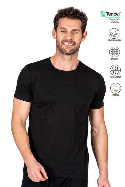ÖZKAN underwear Özkan 11144 Men's Round Bagel Collar Cotton Modal T-Shirt Undershirt