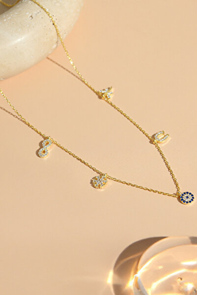 Gümüş Vadisi Kadın 925 Ayar Gümüş Altın kaplama Zirkon Taşlı Şans Kolye -GV8530