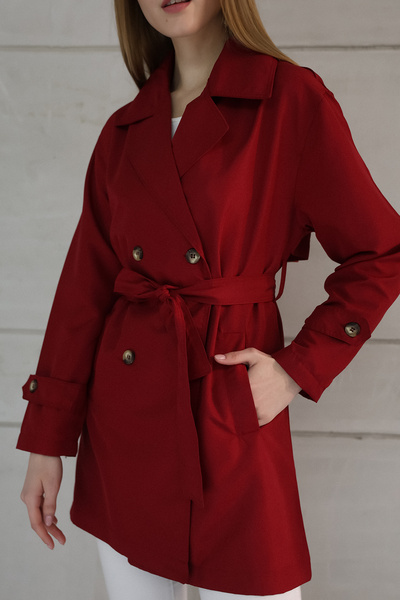 NEW RONİ Kadın Kuşaklı Kolu Düğmeli Kruvaze Trençkot