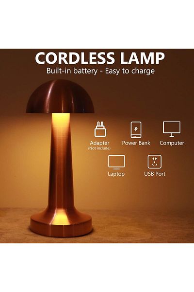 AWH Nusogon Cordless Mushroom Lamp, Portable LED Touch Dimmable, 1800mAh Rechargeable Battery