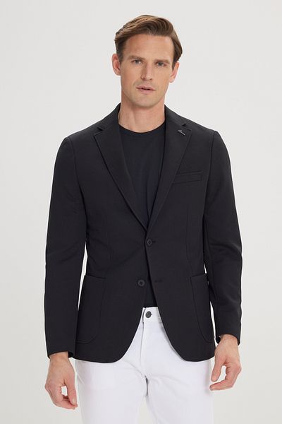 ALTINYILDIZ CLASSICS Schwarzer Slim-Fit-Blazer für Herren mit schmaler Passform und Mono-Kragen