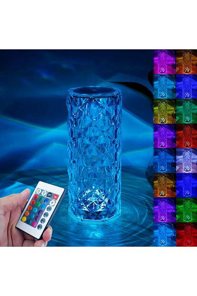 AWH Crystal Lamp, Rose Diamond Table Lamp, 16 Colors RGB, Touch & Remote, USB Rechargeable