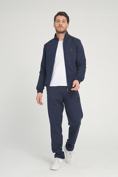 Piyera Men's Light Navy Blue Two Thread Fabric Zippered Stand Collar Long Sleeve Pocket Tracksuit Set - 7622