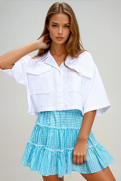 VAGGON Γυναικείο πουκάμισο Crop Poplin με Λευκό Φάκελο