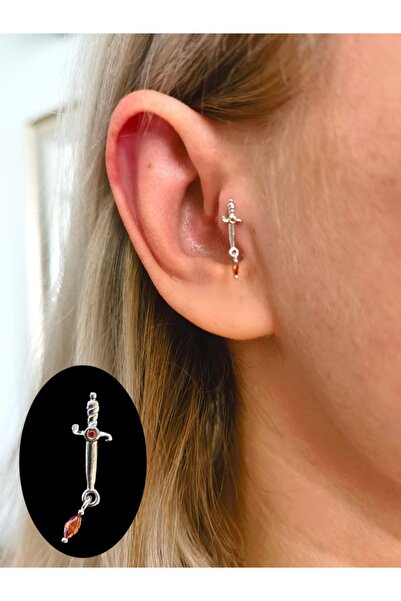 Bylin Cerrahi Çelik Sallantılı Taşlı Kılıç Piercing Küpesi- Bar Uzunluğu 6 Mm...